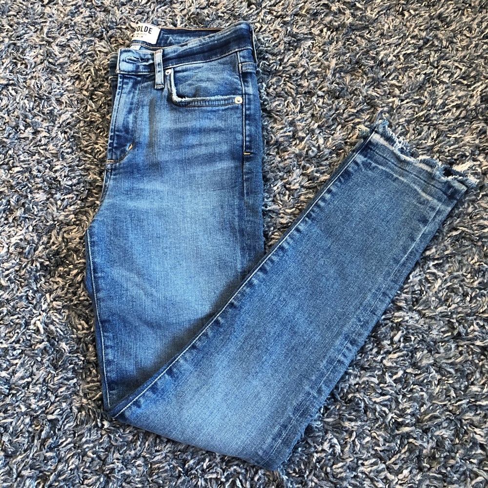 AGOLDE SKINNY LOW RISE DISTRESSED HEM